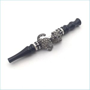Smoking Pipes Inlay Jewelry Crystal Smoking Pipe Lovely Cat Type Metal Hookah Mouth Tips Washable Cigarette Holder Removable Hookahs Dhsjb