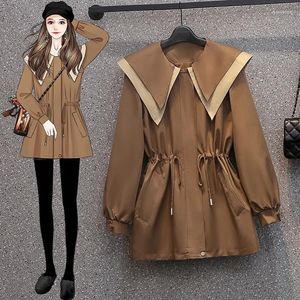 Trench feminina Casacos 2022 Spring Autumn Coat Women Women Khaki Loose Dollar Collar Windbreaker Cardigan Zipper Black Outerwear