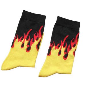 Men's Socks Flame Socks for Men Women Hip Hop Cartoon Fire Yellow Black Fashion Designer Sports Skateboard Cool ff Gift Wholesale SO23 T221011