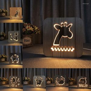 Nattlampor acecorner ledde USB l￤tt tr￤ katt hund giraff huvud djur lampa nyhet barn sovrum 3d dekoration bord barn g￥va