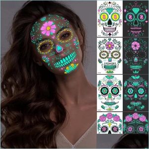 Other Event Party Supplies Waterproof Sweat Day Of The Dead Masquerade Party Make Up Halloween Face Tattoo Stickers Drop Delivery 20 Dhfrn
