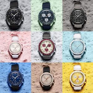 Z PUDEŁKIEM Męskie bioceramiczne zegarki księżycowe W pełni funkcjonalny zegarek kwarcowy z chronografem Mission To Mercury 42mm Nylon Luksusowy zegarek Edycja limitowana Mistrzowskie zegarki na rękę