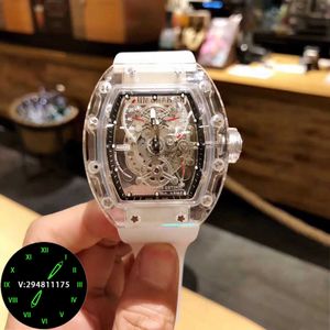 Casual Men's Transparent Automatic Mechanical Watch Personlighet Full Hollow Crystal Luminous Waterproof Tape Large