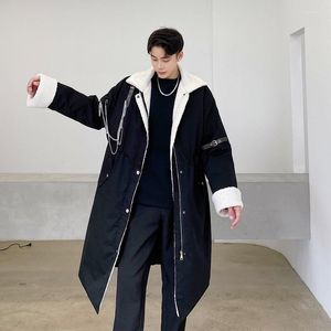 Mężczyzn Down Men Winter Faux Lamb Podszewka Łańcuch pin gruby długi parkas kurtka Korator płaszczy męski kobiety streetwear vintage ciepły płaszcz wierzchnia wierzchnia wierzchnia