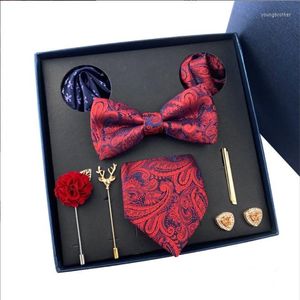 Bow Ties GUSLESON Design High Quality Luxury Silk Print Tie Eight Piece Set With Gift Box Wedding Party Men