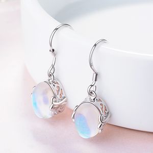 925 Sterling Silverörhängen Rainbow Moon Stone Dangle Earring