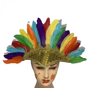 パーティーハットカーニバルインディアンチーフヘアアクセサリー誕生日豪華な頭飾り色の羽毛ヘイウェア男性と女性L221012