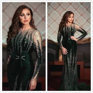 Black Aso Ebi Arabic Angham Mermaid Evening Dresses Beaded Crystals Prom Gowns Veet Formal Party Dress