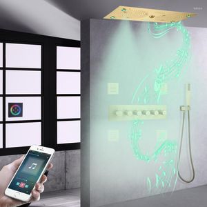 Bathroom Shower Sets Brushed Gold LED Head Music Functions Rainfall System Set Rain Panel Douche Faucet