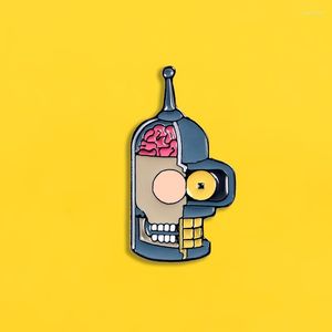 Brooches Cartoon Robot Enamel Pins Halloween Badges Iron Head Brain Denim Clothes Hat Bag Punk Horror Jewelry Gift For Friends