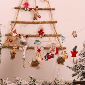 Christmas Decorations 6pcs/bag Cartoon Wooden Santa Claus Snowman Angel Car Merry Tree Ornaments Po Clip Year Party Postcard Clips