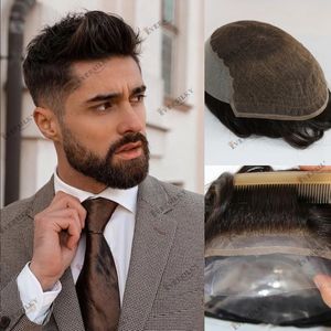 Toupet da uomo Sostituzione dei capelli Nodi di candeggina Attaccatura dei capelli naturale Pizzo PU Q6 Base Sistema di protesi di capelli umani al 100% all'ingrosso