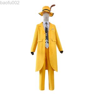 Anime kostiumy Maska Jim Cosplay Come Men Yellow Mundur Suit Outfits Christmas Halloween Carnival La Mascara przychodzi L220802