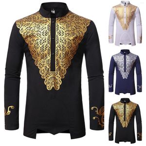 Herren T-Shirts Mode Adel T-Shirt Luxus African Dashiki Traditionelle Ethnische Bedruckte Slim Fit Langarm Tops Kleidung Camisa