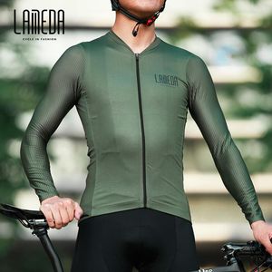 Racingjackor Lameda Man Cycling Maillot Bicycle Clothing Gersey Långärmad t shirts Bike Shirt Full Zipper med Pocket Professional