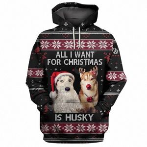 Felpa con cappuccio da uomo tutto ciò che voglio per Natale è il pullover di moda con stampato d husky da donna da donna costumi cosplay k8jx