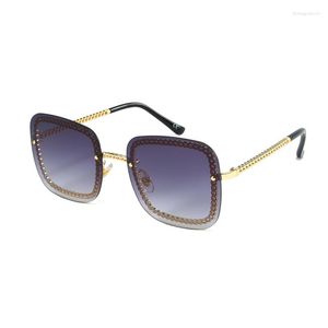 Solglasögon vintage Rimless Men Metal Frame Square Sun Glasses Women Eyewear Accessories Clear Galssses Oculos Shades S8069DF