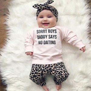 Clothing Sets Autumn Baby Girl Clothes Tops Pants Headband 3Pcs Toddler Fashion Leopard Print Born Infant Pink Outfits Suit