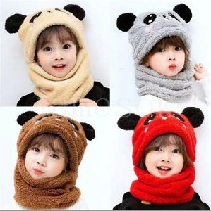 Zimowe dziecięce kapelusz oraz polarowa kreskówka niedźwiedź zabezpieczenia ucha dla dziewcząt chłopców szalik gęstość noworodka
