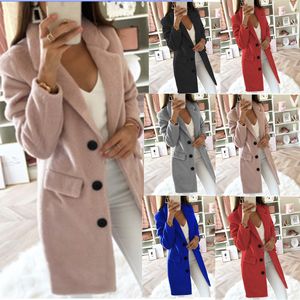 Plusgröße Langwolle Frauen Herumn Frühlingsmäntel Jacken koreanische elegante Vintage -Mantel Doppelknöpfe Umhang Cape Solid Jacke