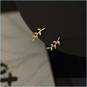 Stud 925 Sterling Silber Europäischen Stil 14 Karat Gold Ohrringe Für Frauen Einfache Olivenzweig Blatt Süße Nette Student Schmuck 411 B3 Drop De Dh73X