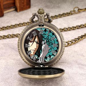 Pocket Watches Japanese Anime Brass Watch Black Butler Theme High Quality Retro Roman Numerals Dial Alloy Chain Necklace Men Collection