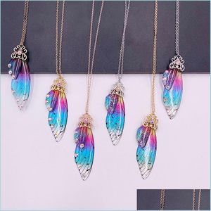 Pendant Necklaces Pendant Necklaces Handmade Clear Resin Butterfly For Women Metal Transparent Foil Rhinestones Simation Wing Choker Dh3Qb