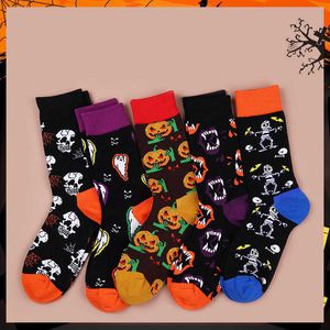 Men's Socks Medium Tube Couples Sock New Cotton Halloween Funny Skull Pumpkin and Women's Cute T221011