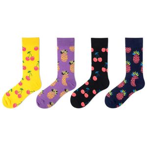 Calzini da uomo New Fashion Fruit Ananas Apple Cherry Mens Cotton Happy Socks Hip Hop Street Crew Meias Funny Skateboard Harajuku Pink Yellow T221011