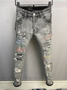 2022 Nya män jeans hål ljusblå mörkgrå Italien varumärke man långa byxor byxor streetwear denim mager smal rak cyklist jean för d2 toppkvalitet 28-38 storlek