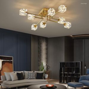 Chandeliers Creative Ceiling Chandelier For Living Room Dining Bedroom Copper Square Crystal Indoor Decoration Lighting Fixture