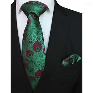 Papillon GUSLESON Prodotto Piuma di pavone 8cm Cravatta di seta Hanky Set per uomo Festa di nozze alla moda Regali formali per affari