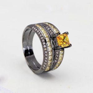 Wedding Rings Gemaakte gele CZ ring voor vrouwen Black Gold Color Engagement Gift Distributie Vintage Fashion Jewelry