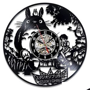 Wanduhren Studio Ghibli Totoro Wanduhr Cartoon Mein Nachbar Vinyl Schallplattenuhren Uhr Home Decor Weihnachtsgeschenk für Kinder Y286 Ote5W