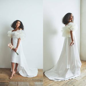 فستان زفاف متوسطة منخفضة منخفضة قبالة الكتف Ruffles Beach Boho A Bridal Bridal Made Robe de Mariee