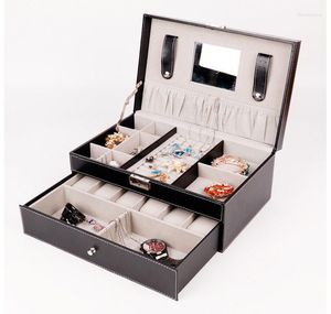 Scatole per orologi Regalo Donna Dasily Portagioie Custodia per organizer in pelle a doppio strato Display Top in vetro con vassoio Cassetto Mirrow