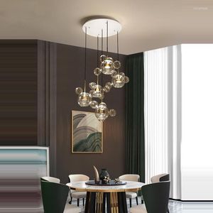 Lampadari LED Postmoderno Nero Bianco Argento Oro Vetro Bolle Lampadario Illuminazione Sospensione Apparecchio Lampen Per Sala da pranzo