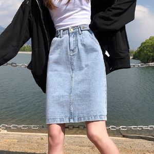 Юбки высокая талия A-Line Джинсовая юбка Women Women Vintage Loose Elastic Jean Summer 2022 Прямой карандаш белый черный