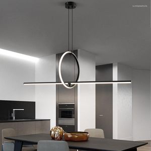 Chandeliers Modern 2022 Led Ceiling Chandelier Long Black With Remote Control Minimalist Decor Table Dining Room Kitchen Home Pendant Lights