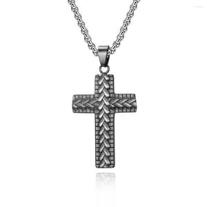 Pendant Necklaces European Men's Stainless Steel Casting Woven Pattern Residual Religious Vintage Jewelry Cross Necklace