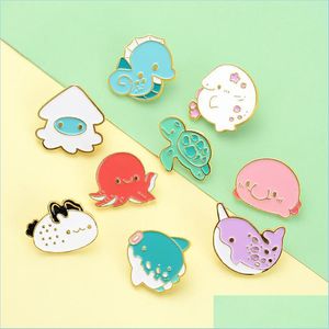 Pins Brooches Turtle Octopus Cute Small Funny Enamel Brooches Pins For Women Girl Men Christmas Gift Demin Shirt Decor Brooch Pin M Dh9Fx