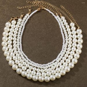 ペンダントネックレスハイマン0.4mm-1.4mm白い丸い真珠間隔ビーズストリングネックレス女性贅沢気温ウェディングブライダルジュエリー