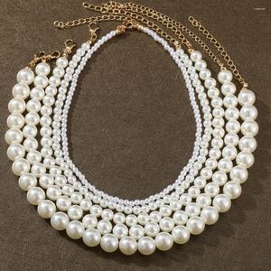 Pendant Necklaces HI MAN 0.4MM-1.4MM White Round Pearl Spaced Bead String Necklace Women Luxury Temperament Wedding Bridal Jewelry