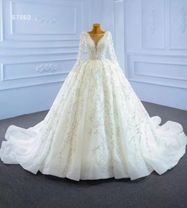 Abito da sposa con scollo a cuore Abiti da sposa eleganti a maniche lunghe in pizzo bianco SM67260