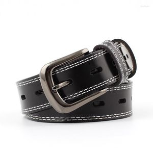 Поясные ремни подлинное кожаное пистолет Black Buckle Solid Color Basic Metal Vintage Pin