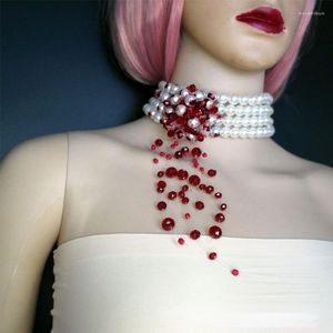 Pendant Necklaces Fashion Creative Halloween Niche Design Dripping Blood Crystal Pearl Necklace Exaggerated Sexy Girl Club PROM Ac282q