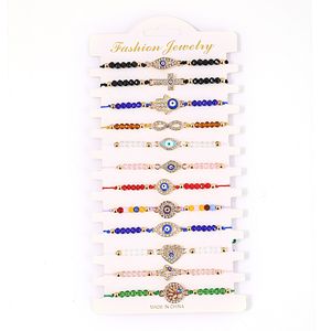 12pcs/set Turkey Blue Evil Eye Bracelet Women Handmade Rope Chain Crystal Beads Bracelets Girl Birthday Party Jewelry Gift new