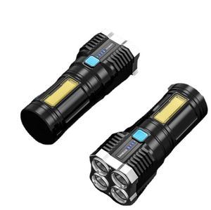 Leistungsstarke 4 LED-Taschenlampe, wiederaufladbar über USB, taktische Taschenlampen, Taschenlampe, Multifunktions-Camping-COB-Lampe, Laternenlichter