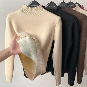 Women's Knits Tees Korean Half Turtleneck Knitted Pullovers Fashion Clothes Woman 2022 Winter Sweater Casual Fleece Lined Warm Knitwear Base Shirt T221012