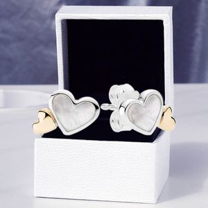 Yellow Gold plated Double Hearts Stud Earring Real 925 Sterling Silver Wedding Jewelry For Women Girls with Original Box for Pandora Girlfriend Gift Earrings